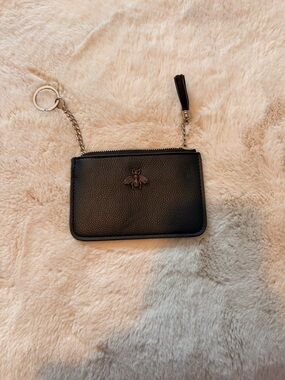 Black Leather Bee Accent Wristlet Key Pouch